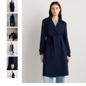Quince Stretch Crepe Classic Timeless Belted Trench Coat Navy Small